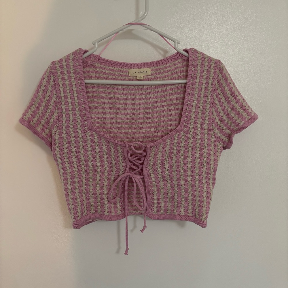 Pink Striped Knit Crop Top